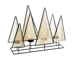 Hot FEERIC LIGHTS AND CHRISTMAS Bougeoir Centre De Table 8 Sapins Photophore 4 Bougies En Metal Noir Et Chaines Dorees