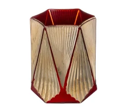 Shop FEERIC LIGHTS AND CHRISTMAS Bougeoir Photophore En Verre Rouge Et Dore