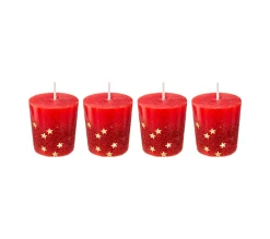 Best FEERIC LIGHTS AND CHRISTMAS Lot De 4 Bougies Votive Rouge Etoiles Et Paillettes D 4 Cm