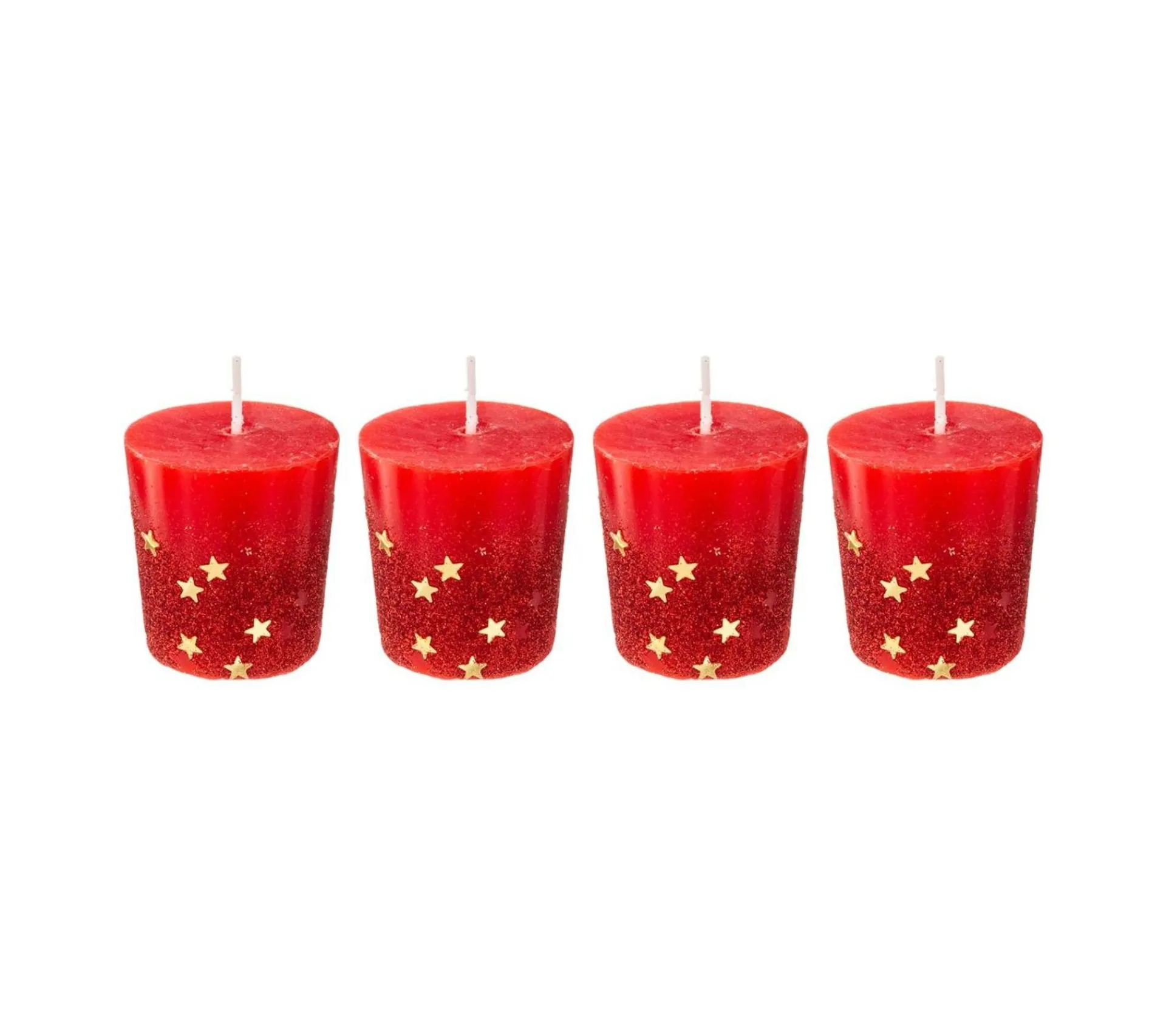 Best FEERIC LIGHTS AND CHRISTMAS Lot De 4 Bougies Votive Rouge Etoiles Et Paillettes D 4 Cm