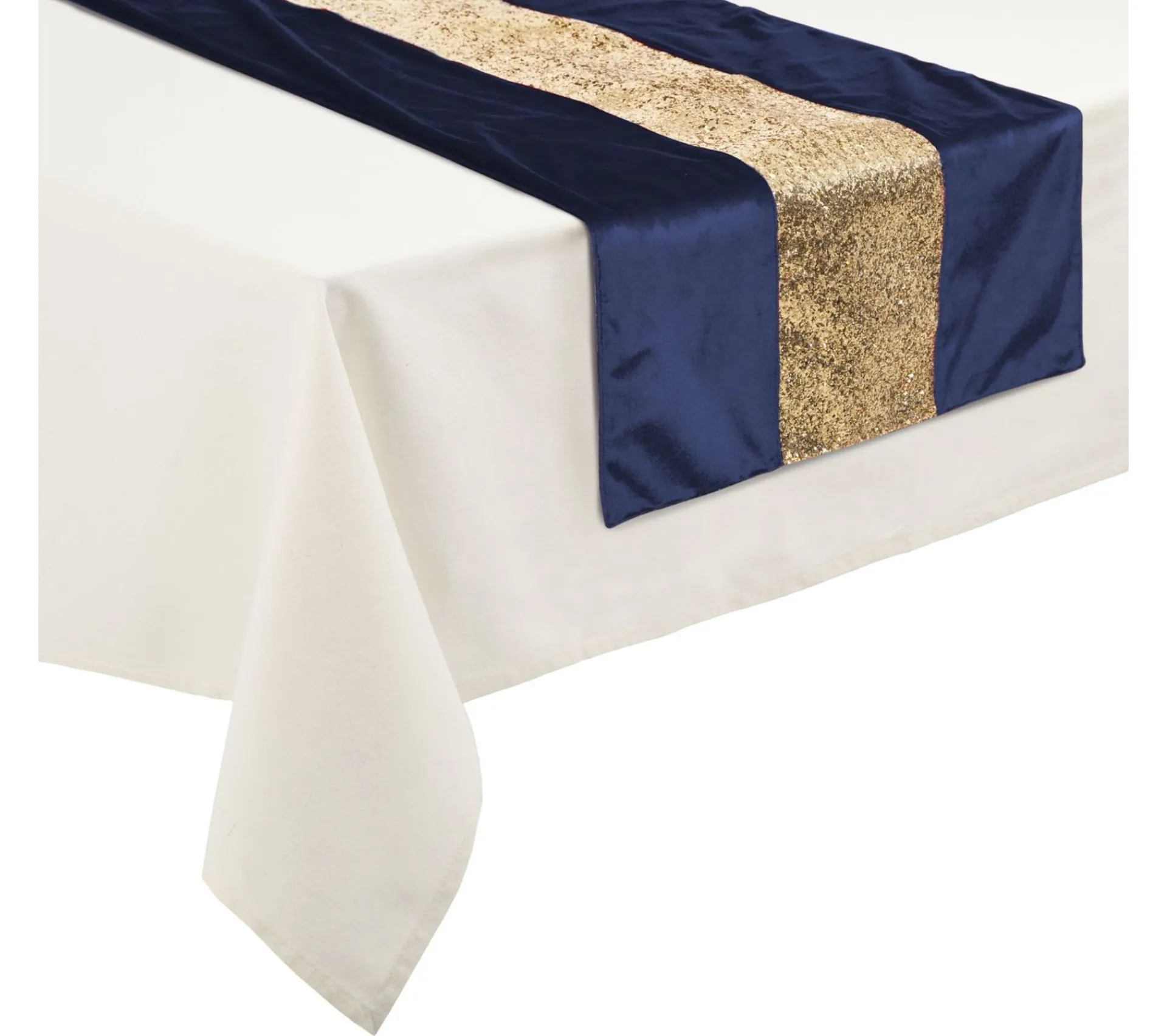 Store FEERIC LIGHTS AND CHRISTMAS Chemin De Table Noël Effet Velours Colorama - L. 150 X L. 45 Cm - Bleu