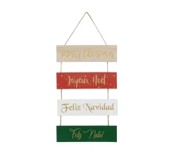 Store FEERIC LIGHTS AND CHRISTMAS Déco De Noël Pancarte En Bois Joyeux Noël En Plusieurs Langues H 40 Cm