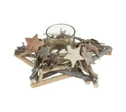 Discount FEERIC LIGHTS AND CHRISTMAS Bougeoir Centre De Table Photophore Avec Support En Bois