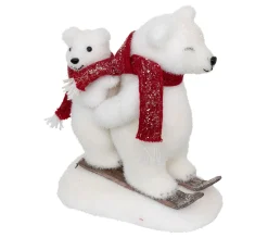 Discount FEERIC LIGHTS AND CHRISTMAS Déco De Noël 2 Ours Sur Ski Blanc Paillete Avec Echarpe Rouge L 19 X H 23 Cm