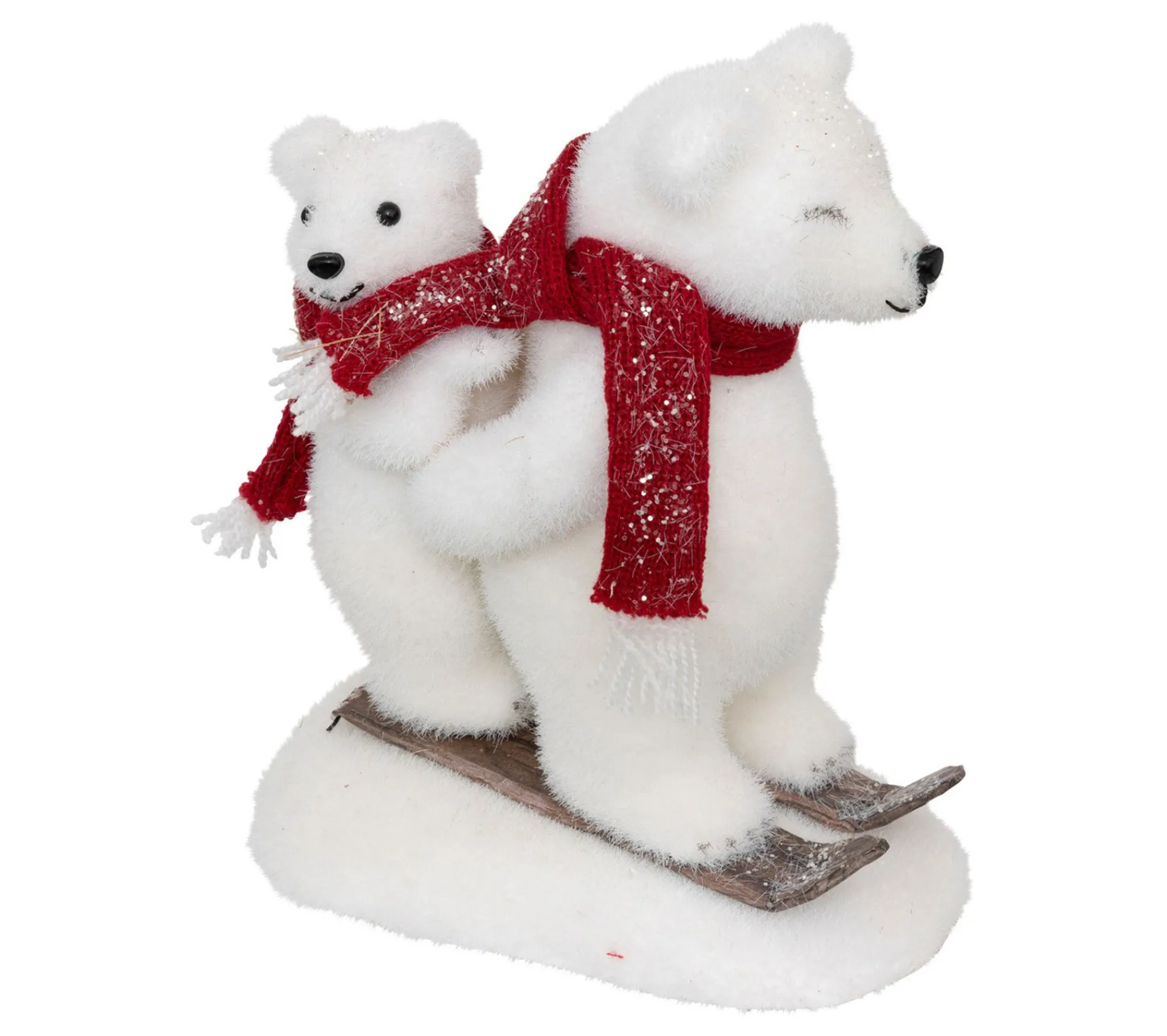 Discount FEERIC LIGHTS AND CHRISTMAS Déco De Noël 2 Ours Sur Ski Blanc Paillete Avec Echarpe Rouge L 19 X H 23 Cm