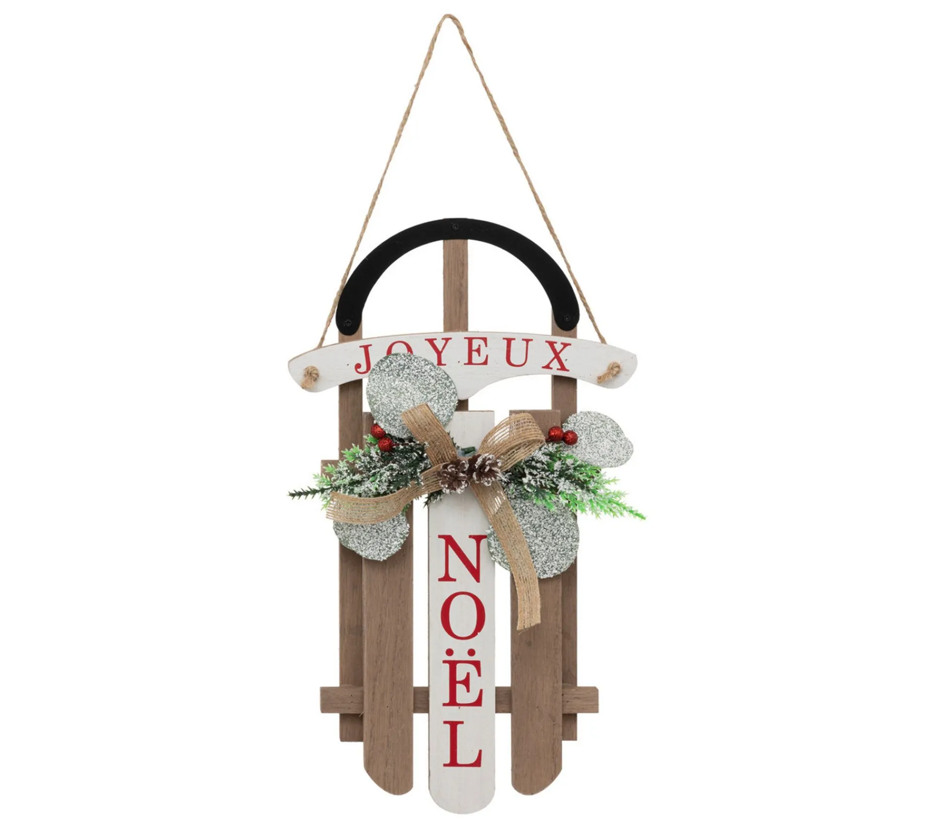 Best Sale FEERIC LIGHTS AND CHRISTMAS Suspension De Noël Luge En Bois Avec Déco H 35 Cm