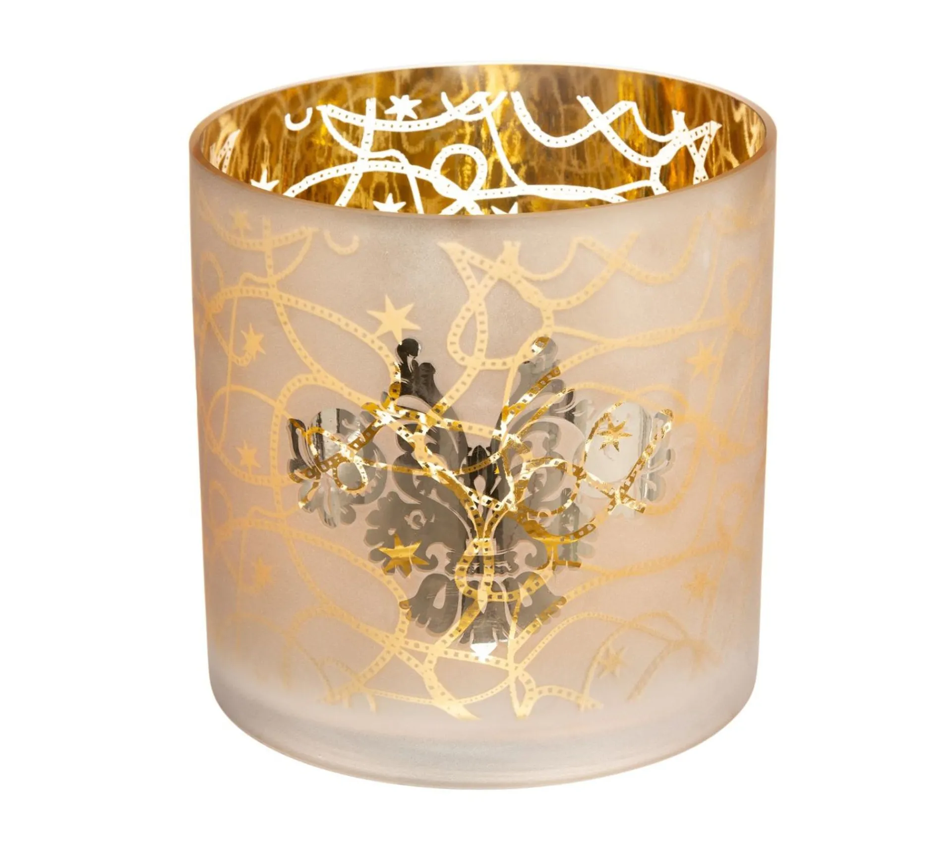 Flash Sale FEERIC LIGHTS AND CHRISTMAS Bougeoir Photophore En Verre Dore Décore Double Impression D 20 Cm