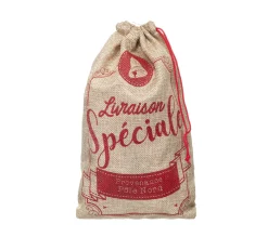 Outlet FEERIC LIGHTS AND CHRISTMAS Hotte En Jute Imprimee Rouge Avec Cordon Coulissant 18 X 28 Cm