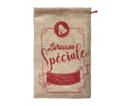 Outlet FEERIC LIGHTS AND CHRISTMAS Hotte En Jute Imprimee Rouge Avec Cordon Coulissant 18 X 28 Cm