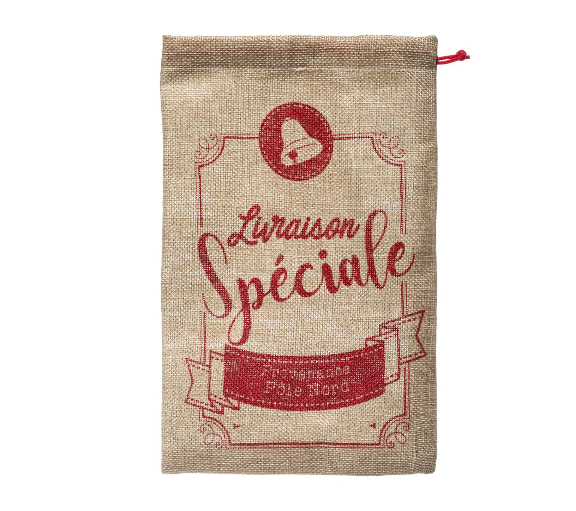 Outlet FEERIC LIGHTS AND CHRISTMAS Hotte En Jute Imprimee Rouge Avec Cordon Coulissant 18 X 28 Cm