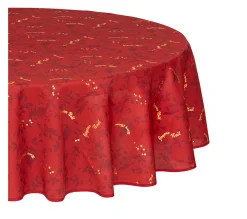 Hot FEERIC LIGHTS AND CHRISTMAS Nappe Ronde Anti-Taches Rouge Imprime Joyeux Noël Dore D 180 Cm