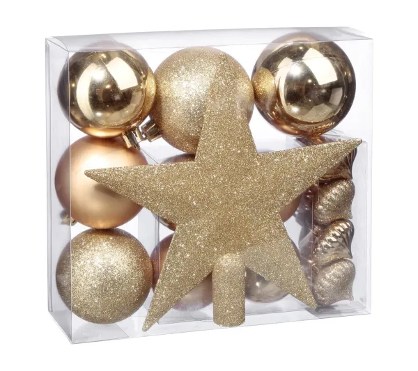 FEERIC LIGHTS AND CHRISTMAS Guirlande Et Boule De Sapin^ Déco De Sapin De Noël Kit De 18 Pieces Boules Et Cimier - Or