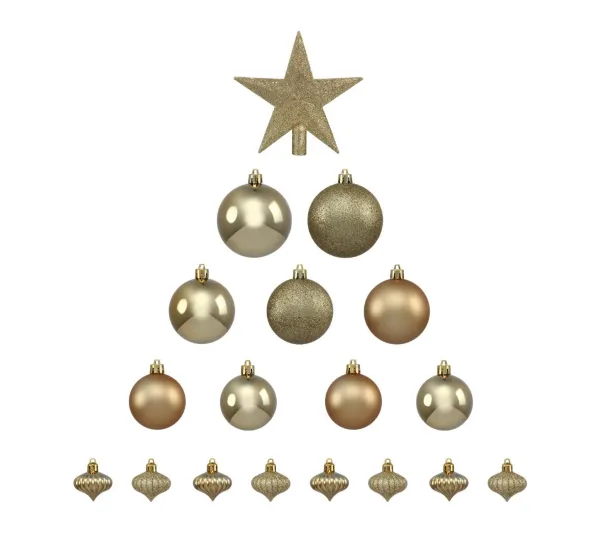 FEERIC LIGHTS AND CHRISTMAS Guirlande Et Boule De Sapin^ Déco De Sapin De Noël Kit De 18 Pieces Boules Et Cimier - Or