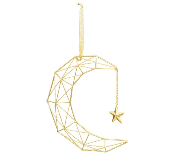 FEERIC LIGHTS AND CHRISTMAS Guirlande Et Boule De Sapin^ Déco De Noël Suspension Lune En Metal Dore H 26 Cm