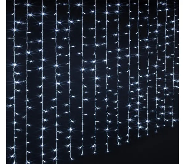 FEERIC LIGHTS AND CHRISTMAS Guirlande Et Boule De Sapin^ Rideau Lumineux 800 Led Blanc Froid 40 Tombees Avec 8 Jeux De Lumiere