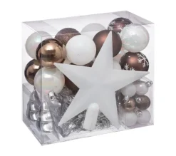 FEERIC LIGHTS AND CHRISTMAS Guirlande Et Boule De Sapin^ Déco De Sapin De Noël Kit 44 Pieces, Boule, Guirlande Et Cimier - Blanc Et Cafe