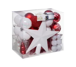 FEERIC LIGHTS AND CHRISTMAS Guirlande Et Boule De Sapin^ Déco De Sapin De Noël Kit 44 Pieces, Boule, Guirlande Et Cimier - Rouge Et Blanc