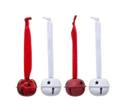 FEERIC LIGHTS AND CHRISTMAS Guirlande Et Boule De Sapin^ Sujet De Noël Lot De 4 Grelots En Metal D4 Cm Avec Ruban - Rouge Et Blanc