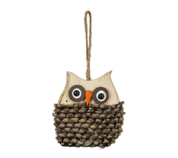 FEERIC LIGHTS AND CHRISTMAS Guirlande Et Boule De Sapin^ Sujet De Noël A Suspendre Hibou En Bois Et Laine 8.5 Cm