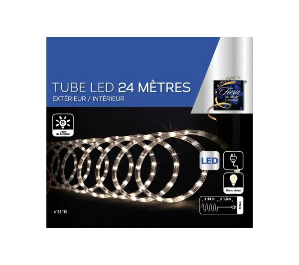 FEERIC LIGHTS AND CHRISTMAS Guirlande Et Boule De Sapin^ Guirlande Lumineuse Exterieur Tube 24 M 432 Led Blanc Chaud 8 Jeux De Lumiere