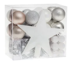FEERIC LIGHTS AND CHRISTMAS Guirlande Et Boule De Sapin^ Kit Décoration Pour Sapin De Noël - 44 Pieces - Taupe, Argent Et Gris