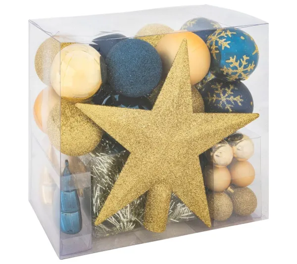 FEERIC LIGHTS AND CHRISTMAS Guirlande Et Boule De Sapin^ Déco De Sapin De Noël Kit 44 Pieces, Boule, Guirlande Et Cimier - Bleu Et Or