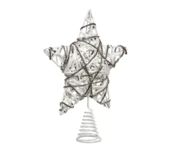 FEERIC LIGHTS AND CHRISTMAS Guirlande Et Boule De Sapin^ Déco Sapin De Noël Cimier Toile En Rotin Avec Paillettes Blanches Et Jute