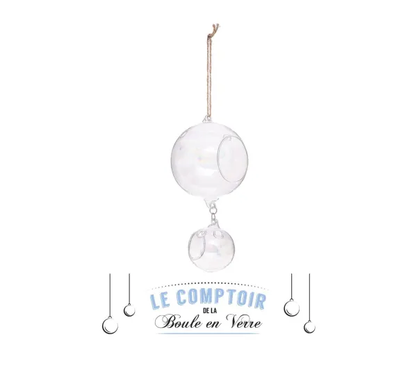 FEERIC LIGHTS AND CHRISTMAS Guirlande Et Boule De Sapin^ Sujet De Noël A Suspendre En Verre Irise L 22 Cm