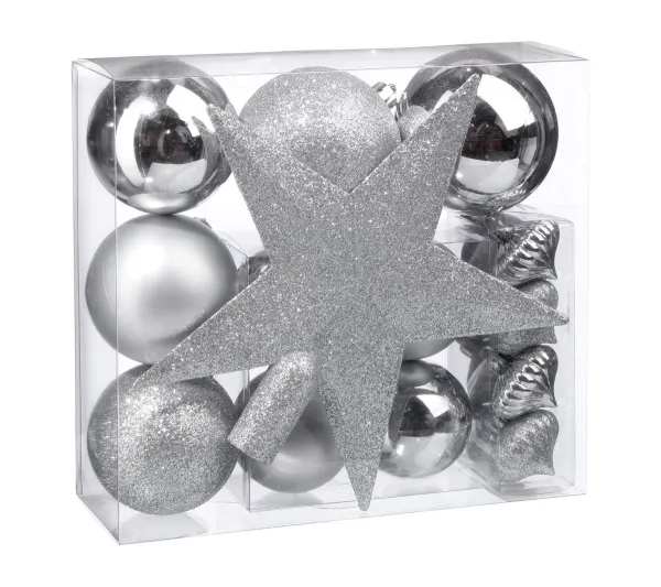 FEERIC LIGHTS AND CHRISTMAS Guirlande Et Boule De Sapin^ Déco De Sapin De Noël Kit De 18 Pieces Boules Et Cimier - Argent