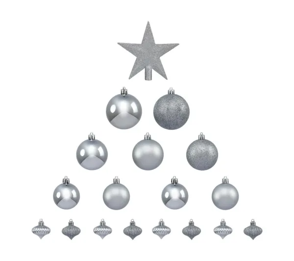 FEERIC LIGHTS AND CHRISTMAS Guirlande Et Boule De Sapin^ Déco De Sapin De Noël Kit De 18 Pieces Boules Et Cimier - Argent