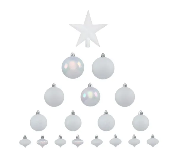 FEERIC LIGHTS AND CHRISTMAS Guirlande Et Boule De Sapin^ Déco De Sapin De Noël Kit De 18 Pieces Boules Et Cimier - Blanc Irise