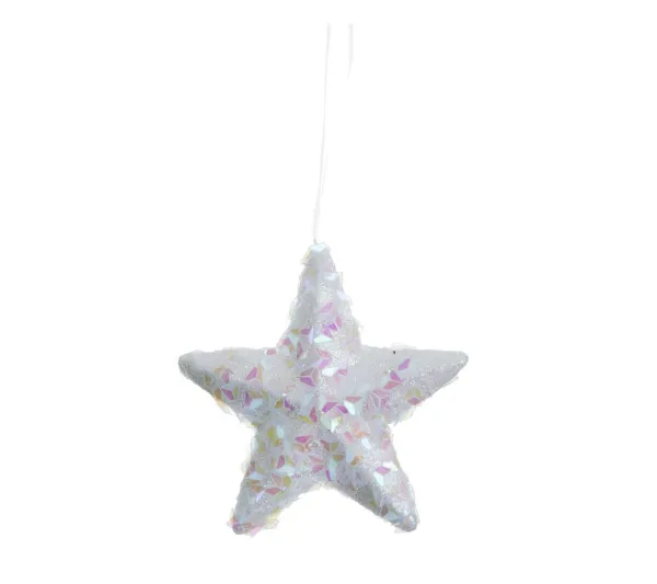 FEERIC LIGHTS AND CHRISTMAS Guirlande Et Boule De Sapin^ Sujet De Noël A Suspendre Etoile Blanc Irise Et Paillettes 10 Cm