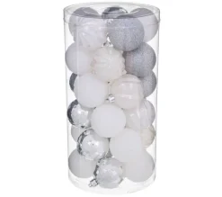 FEERIC LIGHTS AND CHRISTMAS Guirlande Et Boule De Sapin^ Déco De Sapin Lot De 30 Boules De Noël D 6 Cm - Argent Et Blanc
