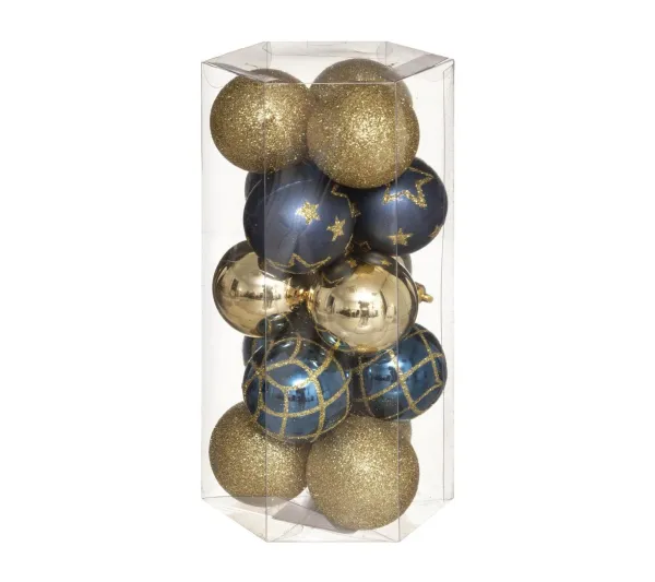 FEERIC LIGHTS AND CHRISTMAS Guirlande Et Boule De Sapin^ Déco De Sapin Lot De 15 Boules De Noël D 5 Cm - Or Et Bleu