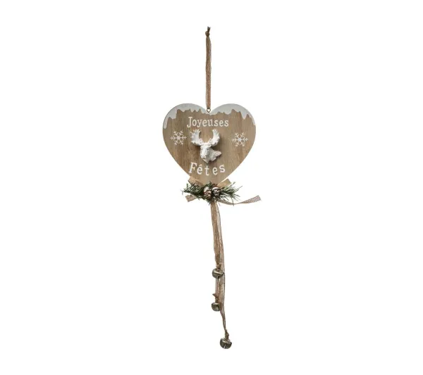 FEERIC LIGHTS AND CHRISTMAS Guirlande Et Boule De Sapin^ Sujet De Noël A Suspendre Forme En Bois Avec Grelots H 50 Cm