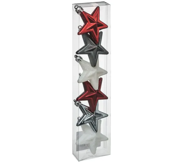 FEERIC LIGHTS AND CHRISTMAS Guirlande Et Boule De Sapin^ Kit Décoration Pour Sapin De Noël Etoile - 6 Pieces - Rouge Argent Et Blanc