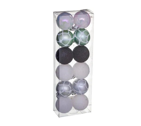FEERIC LIGHTS AND CHRISTMAS Guirlande Et Boule De Sapin^ Déco De Sapin Lot De 12 Boules De Noël D 4 Cm - Vert Et Argent