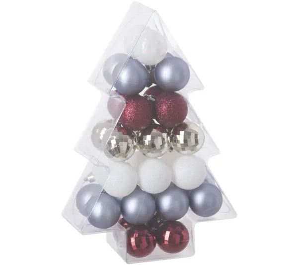 FEERIC LIGHTS AND CHRISTMAS Guirlande Et Boule De Sapin^ Kit Décoration Pour Sapin De Noël - 34 Pieces - Or, Blanc Et Argent