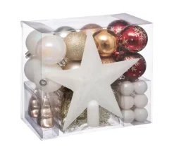 FEERIC LIGHTS AND CHRISTMAS Guirlande Et Boule De Sapin^ Kit Décoration Pour Sapin De Noël - 44 Pieces - Blanc, Dore, Cuivre Et Rouge