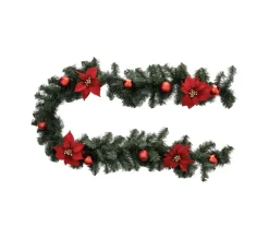 FEERIC LIGHTS AND CHRISTMAS Guirlande Et Boule De Sapin^ Guirlande Artificielle Sapin Vert L 2 M Décoree Boules Rouge Et Poinsettia Rouge