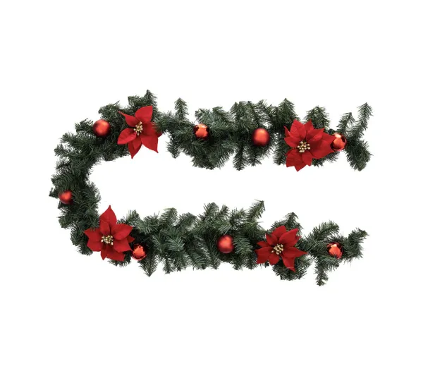 FEERIC LIGHTS AND CHRISTMAS Guirlande Et Boule De Sapin^ Guirlande Artificielle Sapin Vert L 2 M Décoree Boules Rouge Et Poinsettia Rouge