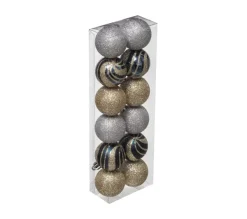 FEERIC LIGHTS AND CHRISTMAS Guirlande Et Boule De Sapin^ Déco De Sapin Lot De 12 Boules De Noël D 4 Cm - Champagne Bleu Et Argent