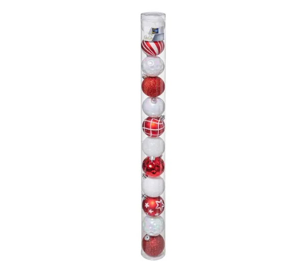 FEERIC LIGHTS AND CHRISTMAS Guirlande Et Boule De Sapin^ Déco De Sapin Lot De 12 Boules De Noël D 6 Cm - Rouge Et Blanc