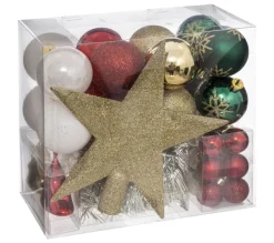 FEERIC LIGHTS AND CHRISTMAS Guirlande Et Boule De Sapin^ Coffrets Décoration Sapin De Noël 44 Pieces - Vert, Rouge, Blanc Et Dore