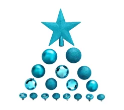 FEERIC LIGHTS AND CHRISTMAS Guirlande Et Boule De Sapin^ Déco De Sapin De Noël Kit De 18 Pieces Boules Et Cimier - Turquoise
