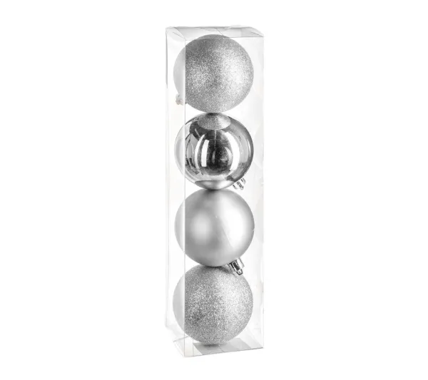 FEERIC LIGHTS AND CHRISTMAS Guirlande Et Boule De Sapin^ Déco De Sapin Lot De 4 Boules De Noël D 8 Cm - Argent
