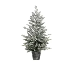 FEERIC LIGHTS AND CHRISTMAS Sapin Et Accessoire^ Sapin De Noël Artificiel Vert Enneige Qualite Premium Avec Son Pot Argente H 100 Cm