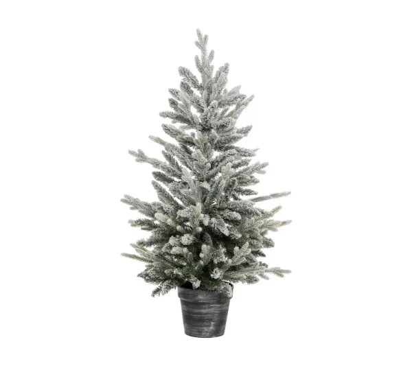 FEERIC LIGHTS AND CHRISTMAS Sapin Et Accessoire^ Sapin De Noël Artificiel Vert Enneige Qualite Premium Avec Son Pot Argente H 100 Cm