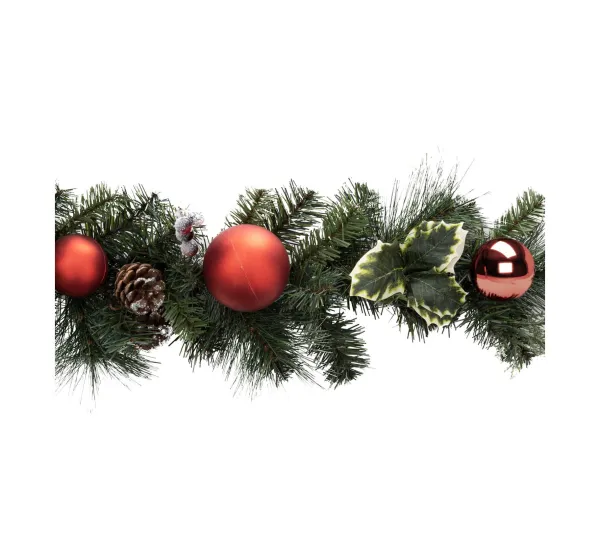 FEERIC LIGHTS AND CHRISTMAS Guirlande Et Boule De Sapin^ Guirlande Artificielle Sapin Vert L 2 M Décoree Boules , Houx, Pommes De Pin