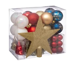 FEERIC LIGHTS AND CHRISTMAS Guirlande Et Boule De Sapin^ Déco De Sapin De Noël Kit 44 Pieces, Boule, Guirlande Et Cimier - Rouge Et Bleu